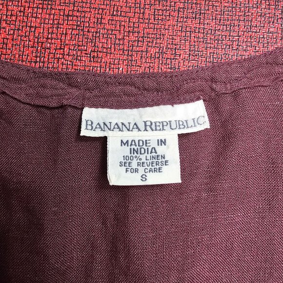 Banana Republic Irish Linen Sleeveless Tunic S Burgundy Embroidered Coastal - Picture 4 of 9